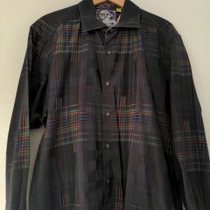 Robert Graham Button Up Shirt Mens 2XLT Flip Cuff Rainbow Plaid Collared Cotton